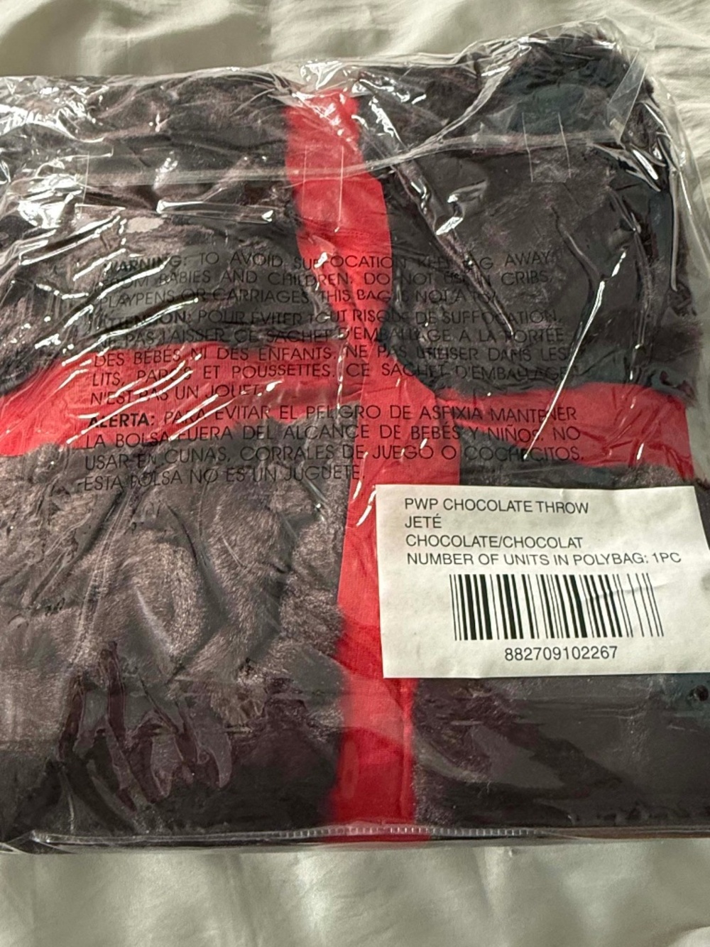MANSFIELD THROW, PLUSH, QUEEN SIZE, CHOCOLATE, for INDIGO TORONTO, IN ORIGINAL